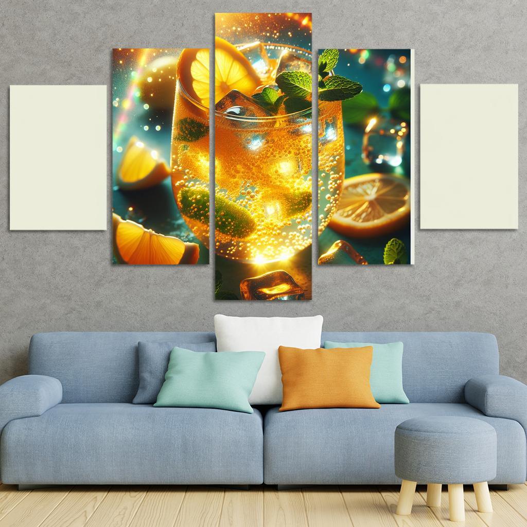 Golden Turmeric Ginger Lemonade 5 Piece HD Canvas Wall Art-Original Frame