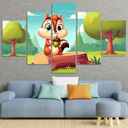 Cheeky Chipmunk 5 Piece HD Canvas Wall Art-Original Frame