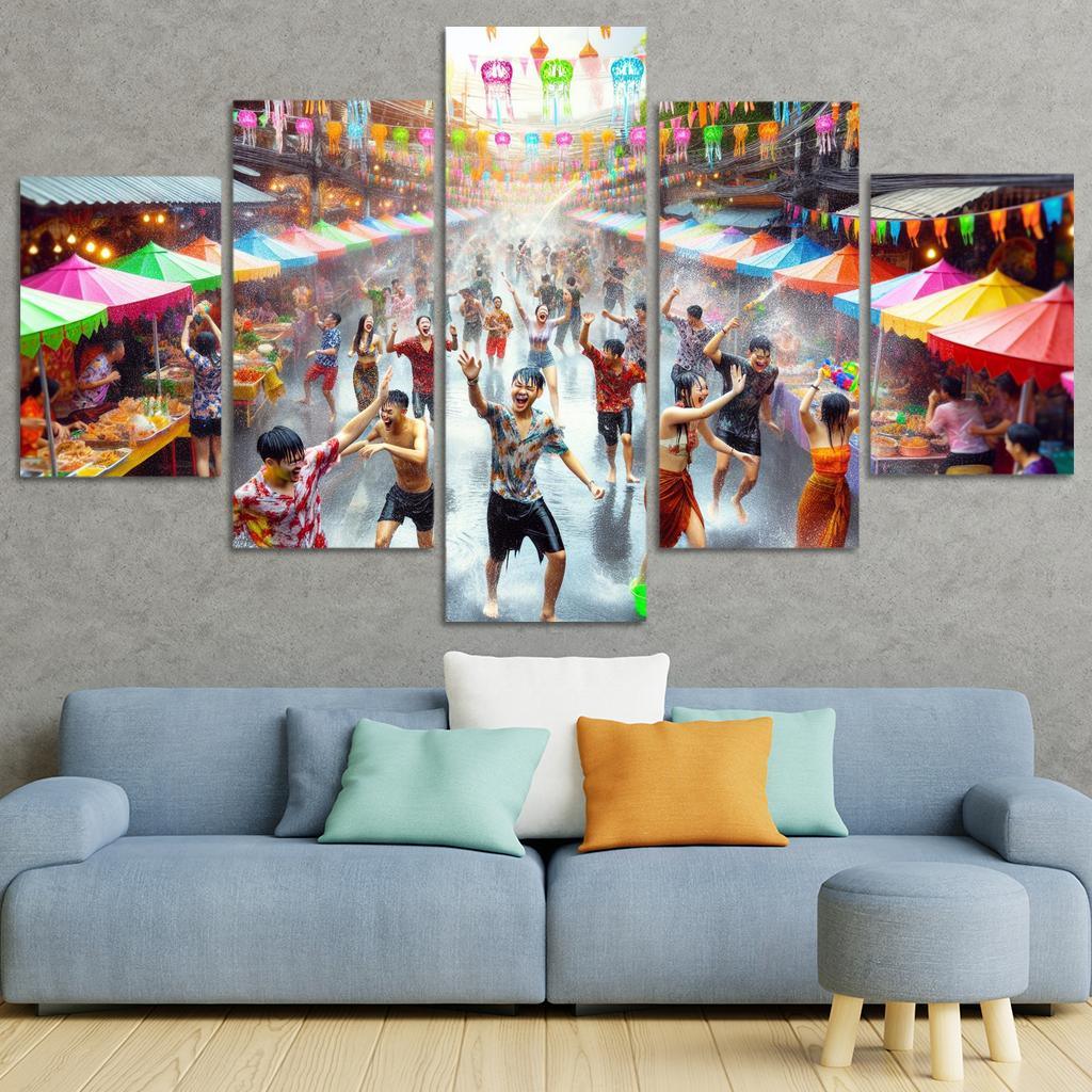Songkran Water Festival Canvas Paintings Frame