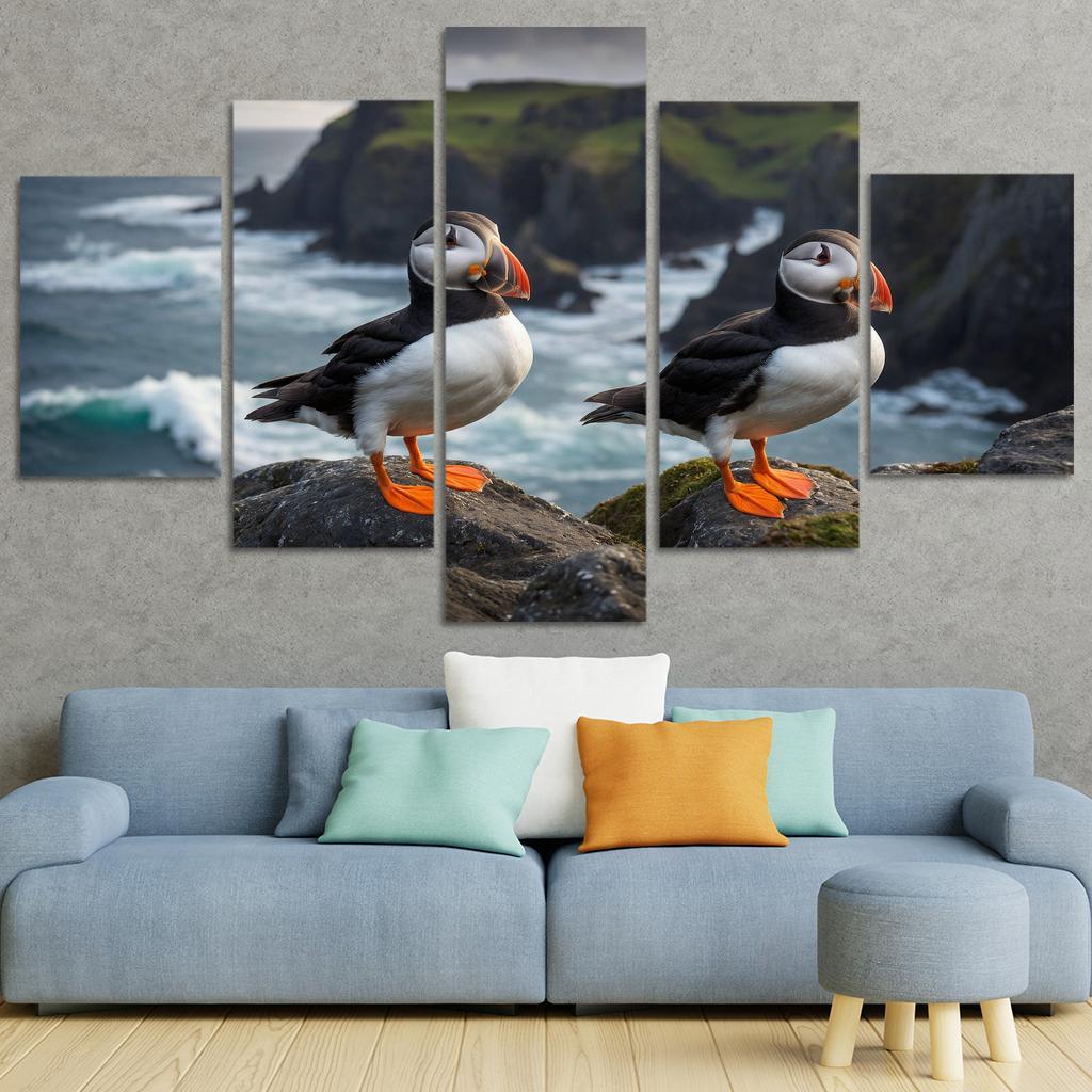 The Colorful Puffin Clown Of The Sea Modern Paintings Frame
