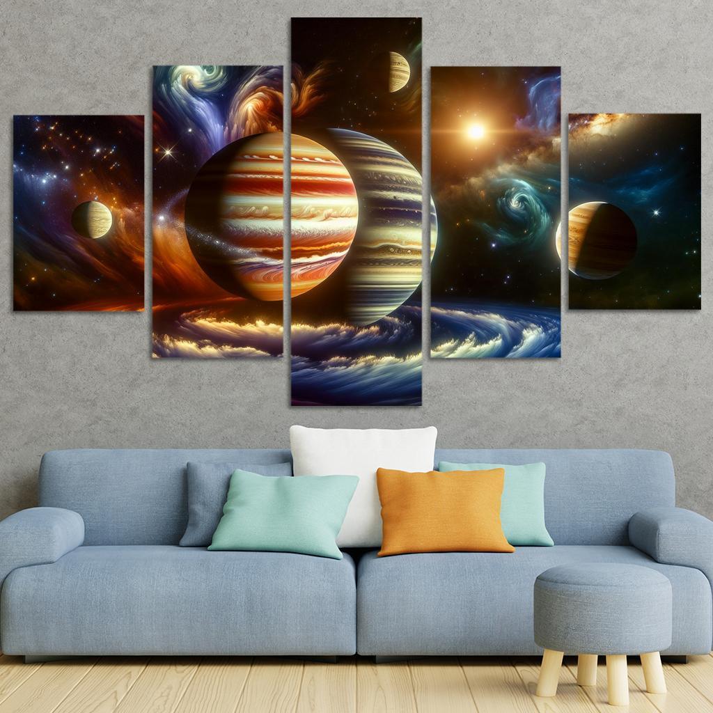 The Dance of Gas Giants in Exoplanetary Systems 5 Piece HD Canvas Wall Art-Original Frame