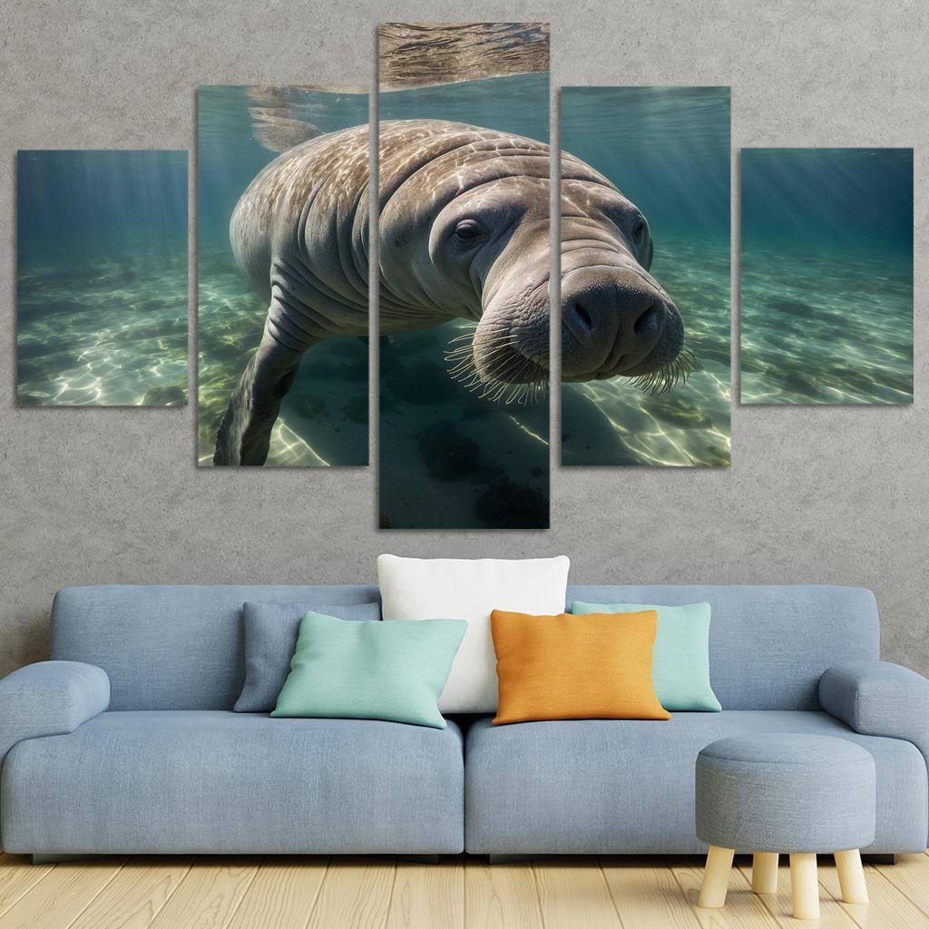 The Gentle Manatee In Calm Waters Framed Paintings