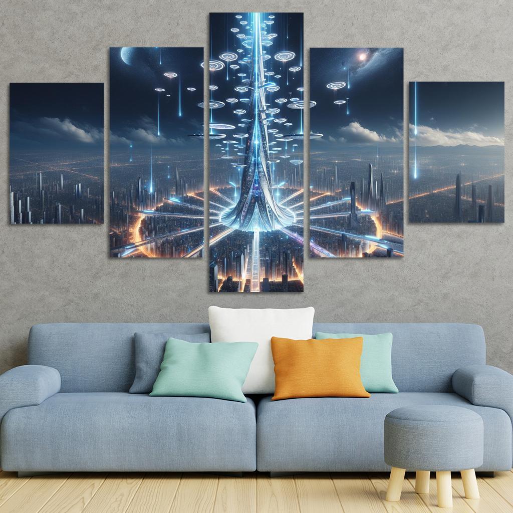 The Technomancer's Spire 5 Piece HD Canvas Wall Art-Original Frame