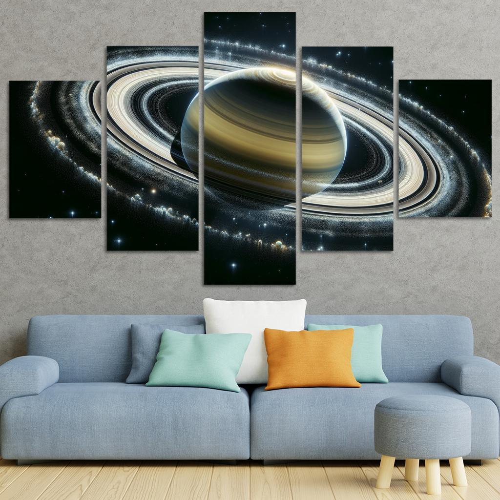 The Secrets of Saturn's Faint Rings 5 Piece HD Canvas Wall Art-Original Frame