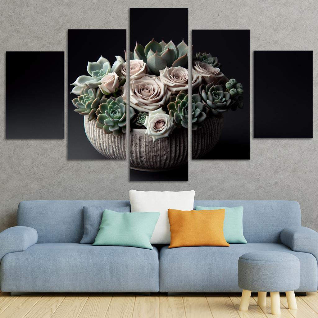 Whispers of the Desert Succulent Floral Fusion 5 Piece HD Canvas Wall Art-Original Frame