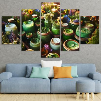 Nature-Inspired Beauty Botanical Ingredients 5 Piece HD Canvas Wall Art-Original Frame