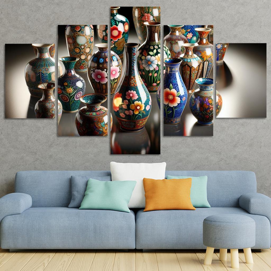 Ceramic Hand-Painted Vases 5 Piece HD Canvas Wall Art-Original Frame