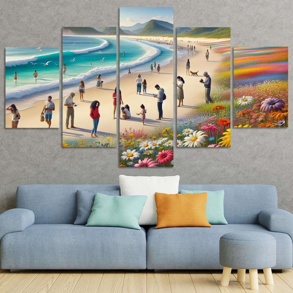 Wildflower Bay Nature's Blooming Beach Canvas Paintings Frame