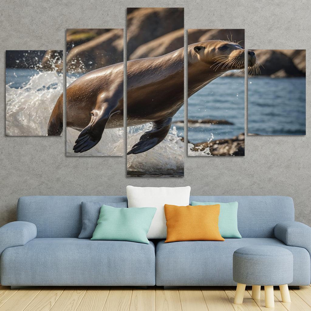 The Playful Sea Lion At A Coastal Colony Framed Paintings