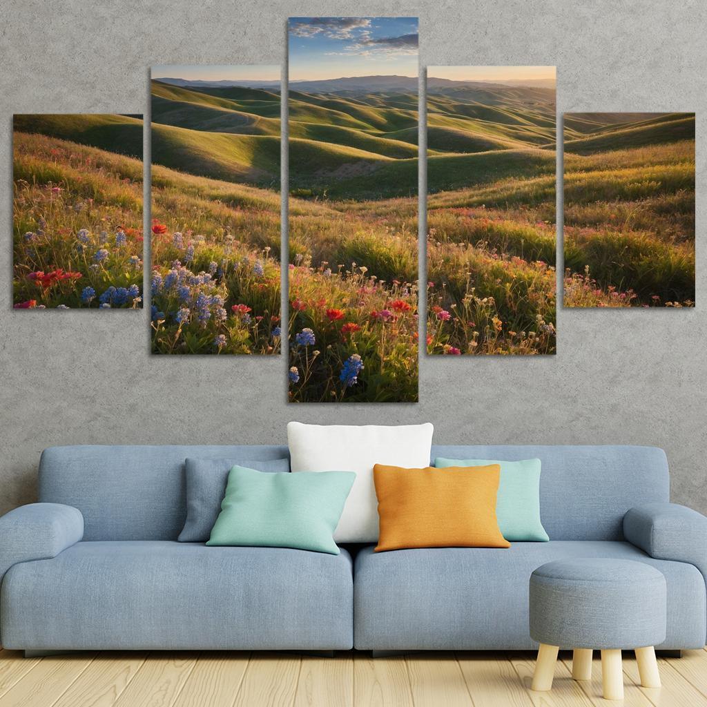 The Colorful Embrace Of Flowering Hillsides Multi-panel Paintings