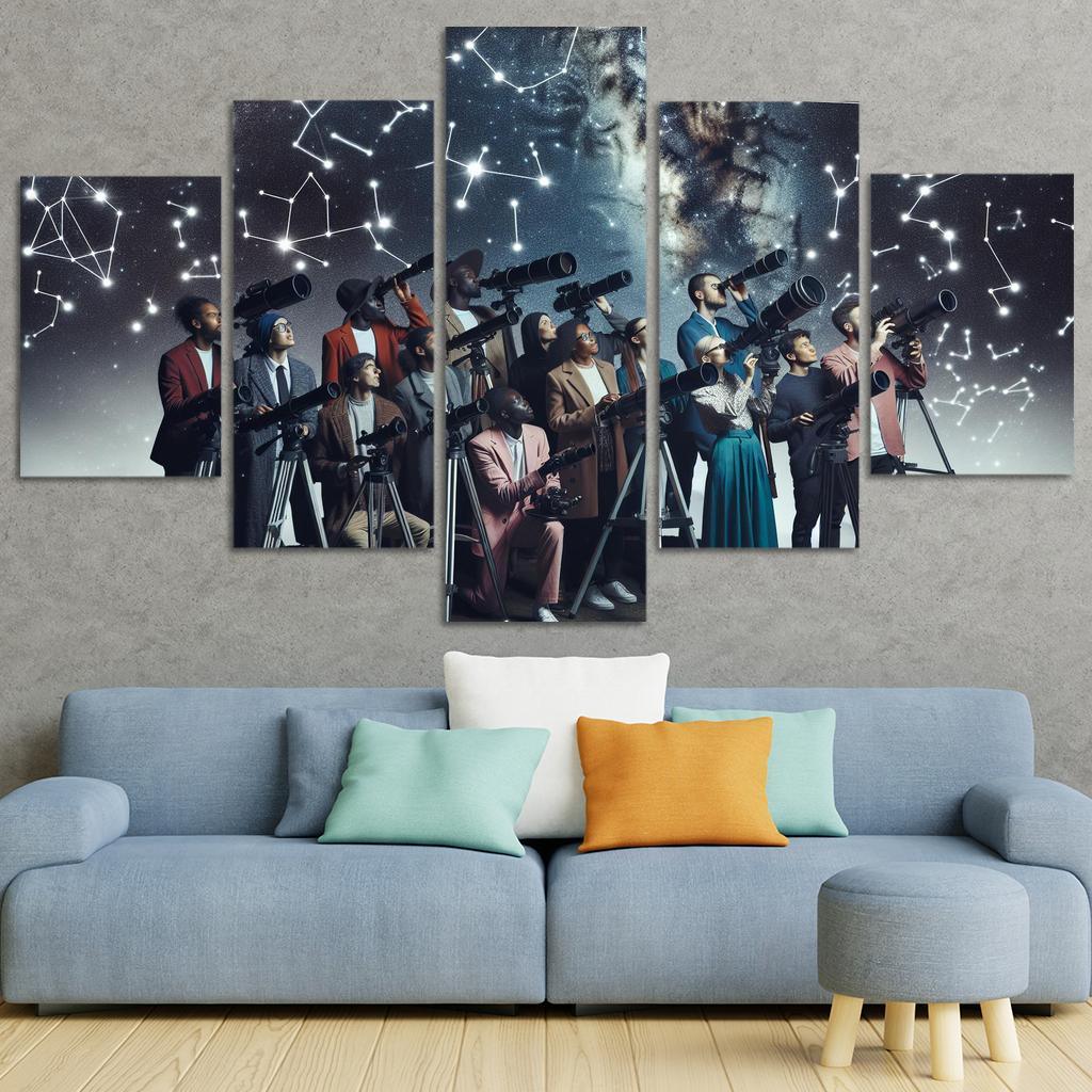 Astronomy Club Stargazing and Beyond 5 Piece HD Canvas Wall Art-Original Frame