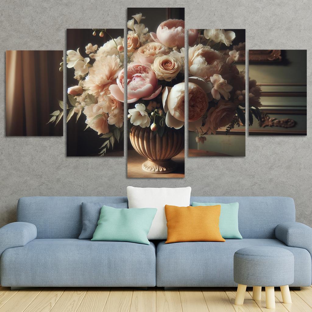 Victorian Romance A Nostalgic Floral Display 5 Piece HD Canvas Wall Art-Original Frame
