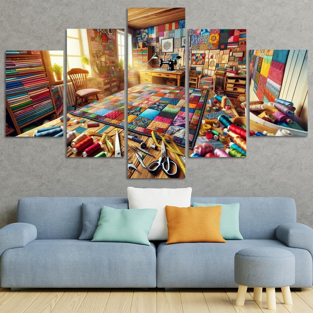 Quilting Stitching Together Memories 5 Piece HD Canvas Wall Art-Original Frame