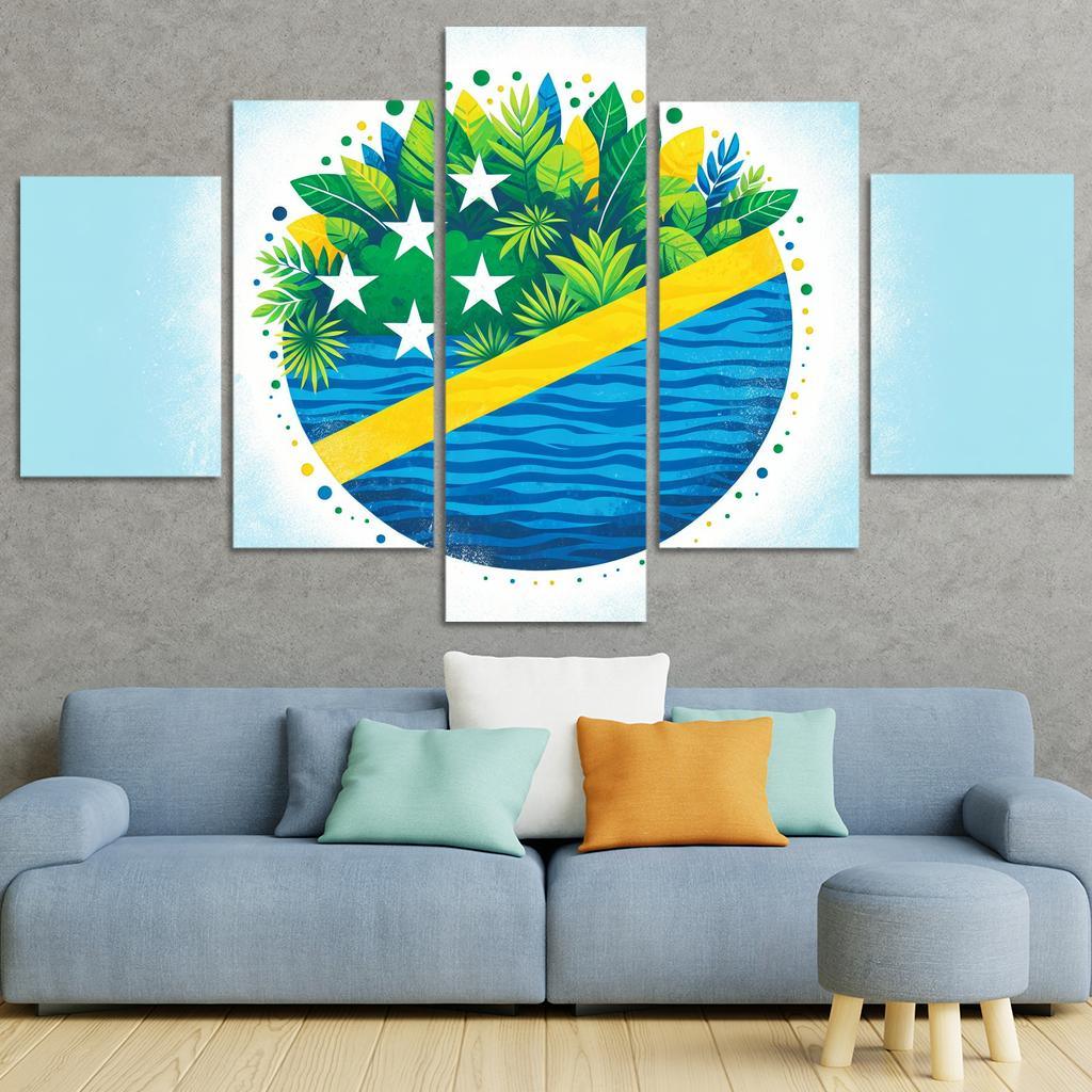 Nature's Guardians The Flag of the Solomon Islands 5 Piece HD Canvas Wall Art-Original Frame