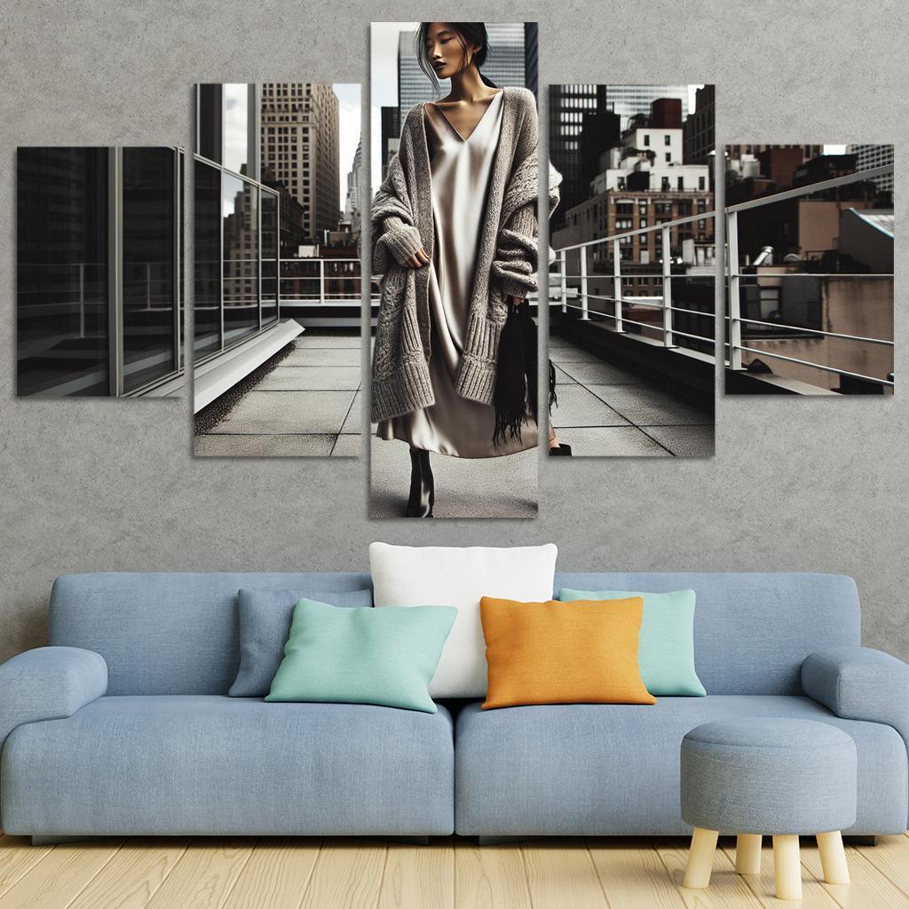 Layered Textures Combining Fabrics 5 Piece HD Canvas Wall Art-Original Frame