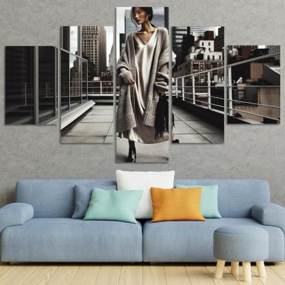 Layered Textures Combining Fabrics 5 Piece HD Canvas Wall Art-Original Frame