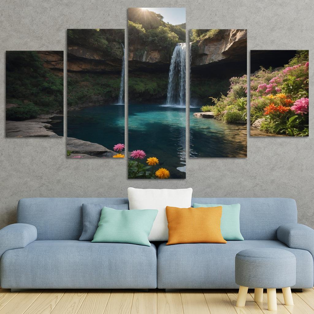 The Radiant Falls Of Sapphire Cascade Modern Paintings Frame