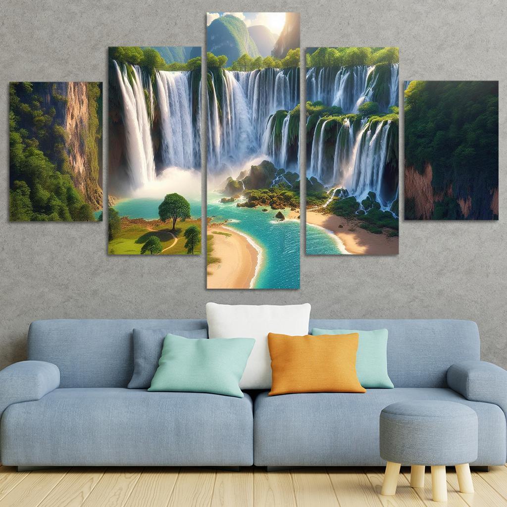 Hidden Falls Beach Waterfall Oasis Abstract Paintings Frame
