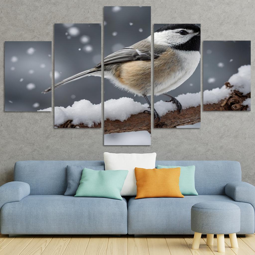 The Elegant Black-capped Chickadee In The Winter Canvas Paintings Frame