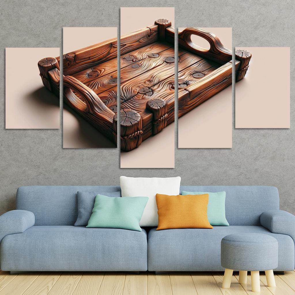 Rustic Wooden Tray with Handles 5 Piece HD Canvas Wall Art-Original Frame
