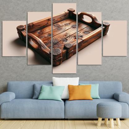 Rustic Wooden Tray with Handles 5 Piece HD Canvas Wall Art-Original Frame