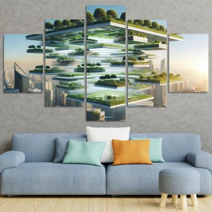 Floating Terraces 5 Piece HD Canvas Wall Art-Original Frame