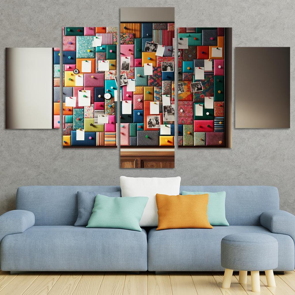 Fabric-Covered Cork Bulletin Board 5 Piece HD Canvas Wall Art-Original Frame