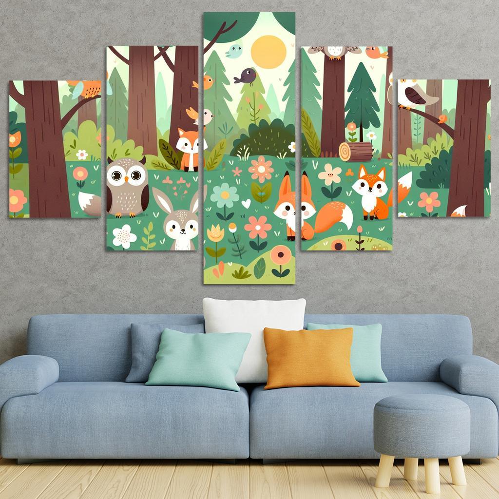 Magical Forest Creatures 5 Piece HD Canvas Wall Art-Original Frame