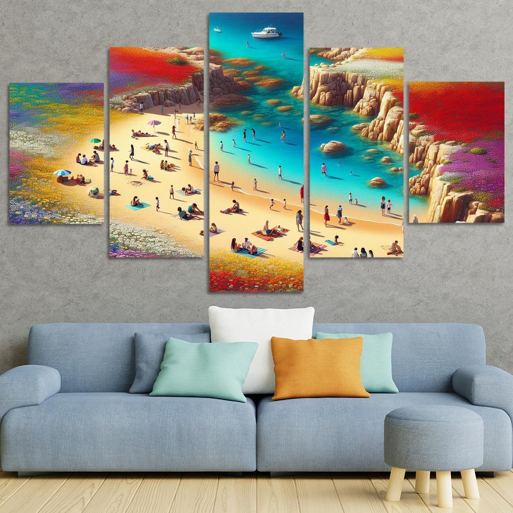 Coastal Wildflower Beach Modern Paintings Frame