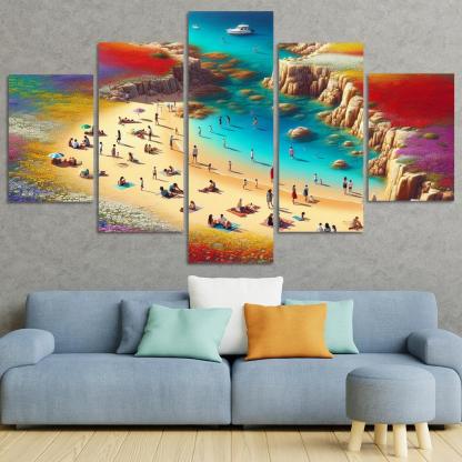 Coastal Wildflower Beach Modern Paintings Frame