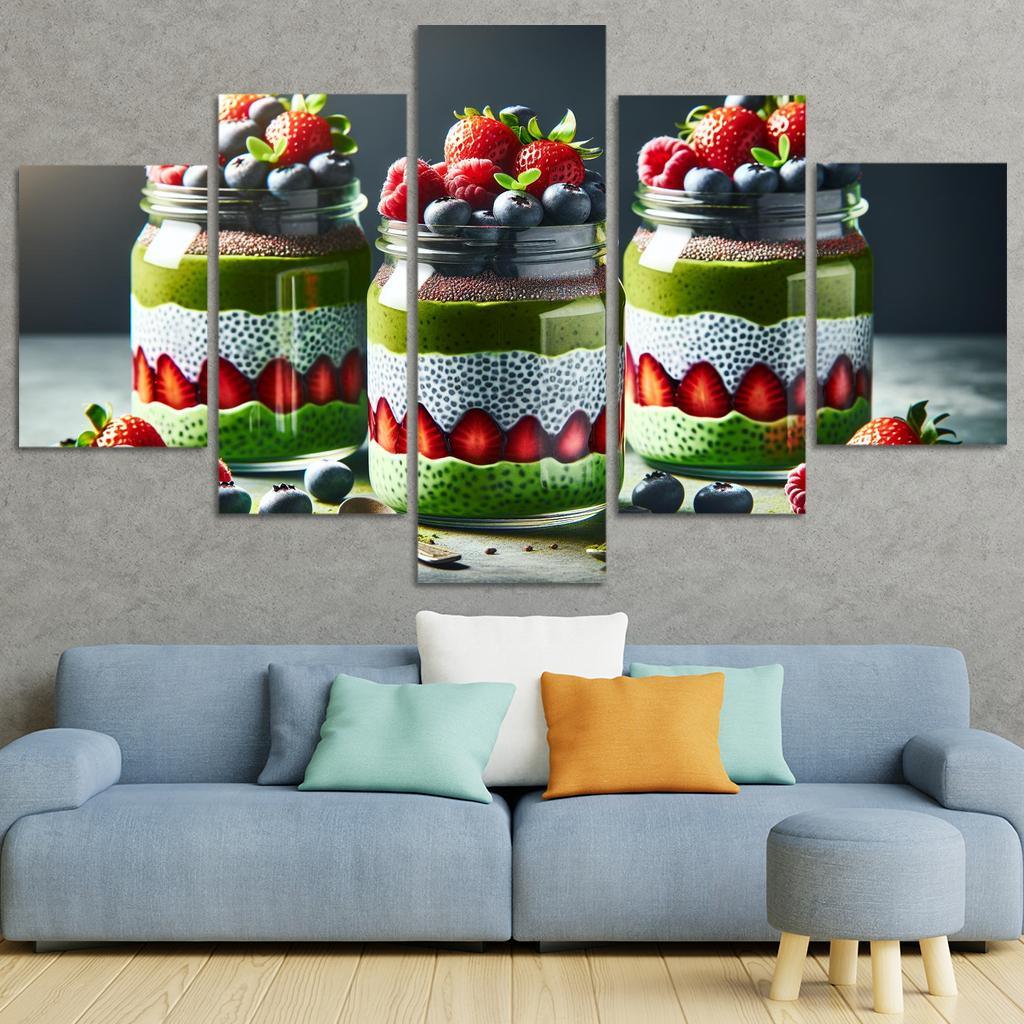Matcha Chia Seed Pudding 5 Piece HD Canvas Wall Art-Original Frame