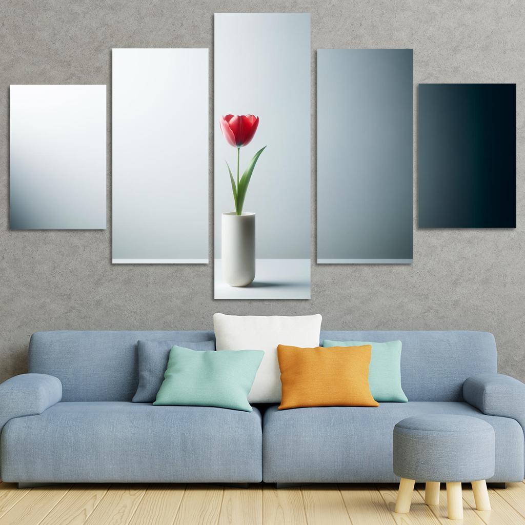 Botanical Minimalism A Single Stem Elegance 5 Piece HD Canvas Wall Art-Original Frame