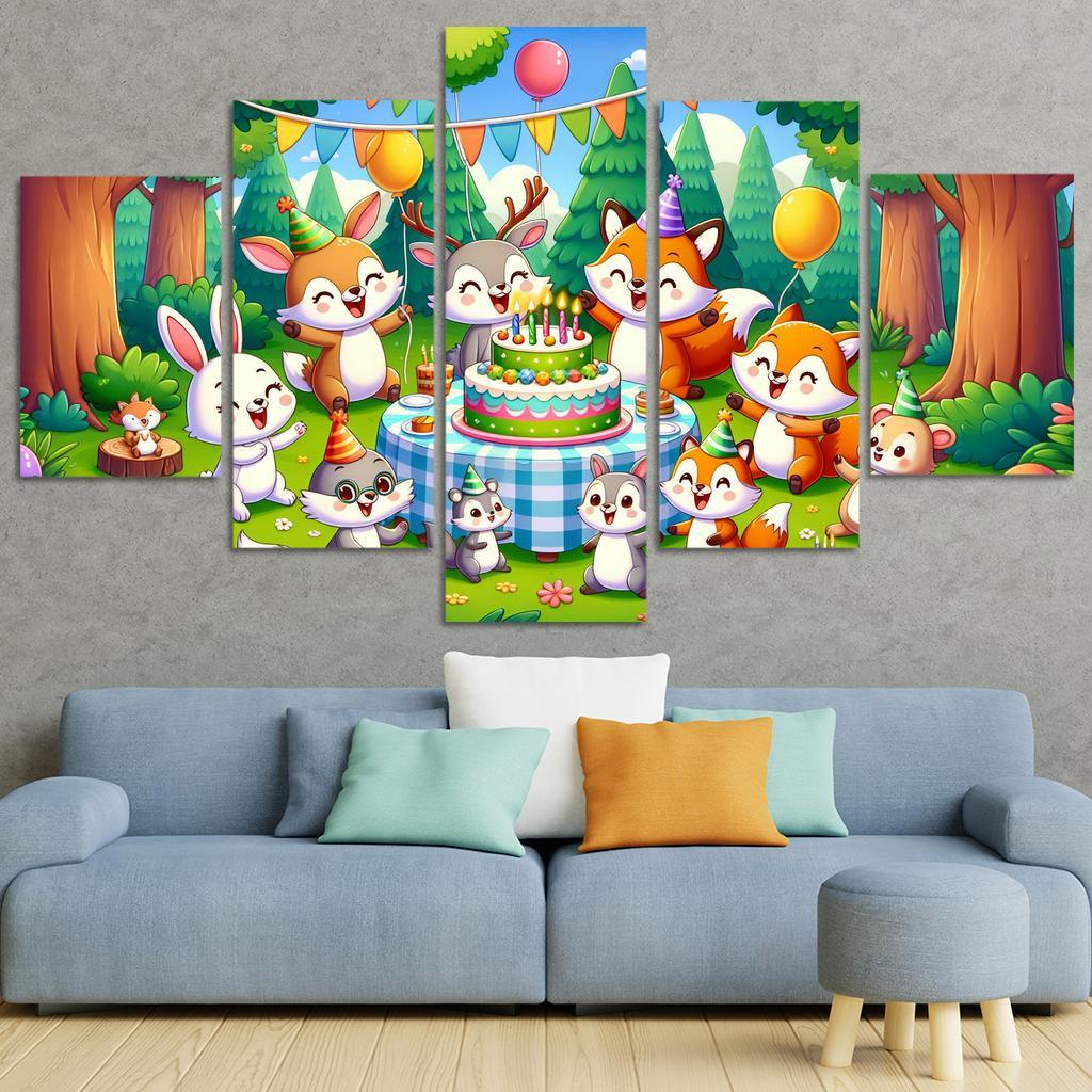 Whimsical Woodland Party 5 Piece HD Canvas Wall Art-Original Frame