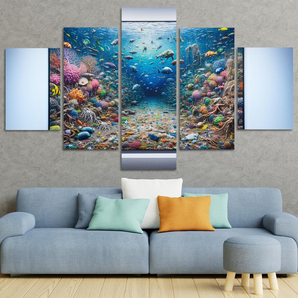 Beneath the Surface Ocean Conservation Awareness 5 Piece HD Canvas Wall Art-Original Frame