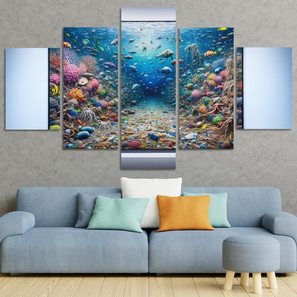 Beneath the Surface Ocean Conservation Awareness 5 Piece HD Canvas Wall Art-Original Frame