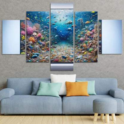 Beneath the Surface Ocean Conservation Awareness 5 Piece HD Canvas Wall Art-Original Frame
