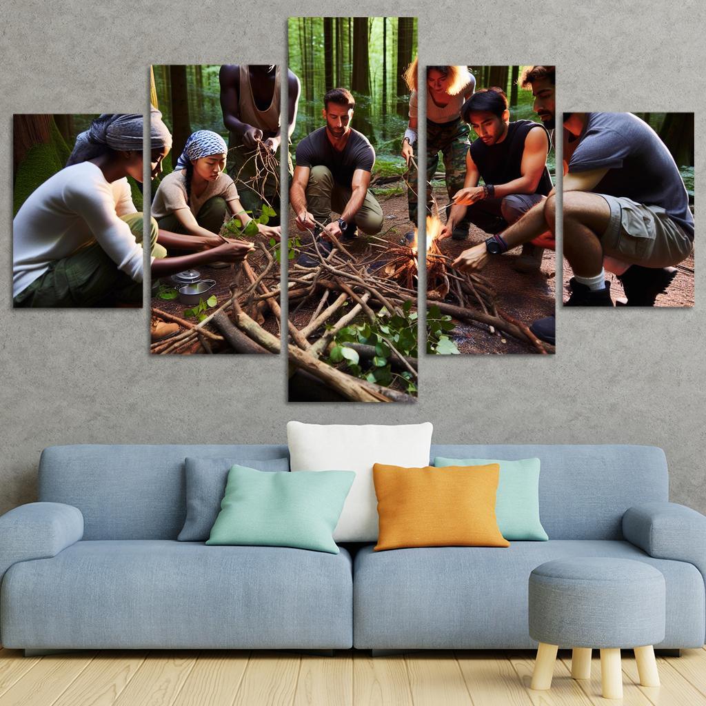 Wilderness Survival Learn the Art of Survival Skills 5 Piece HD Canvas Wall Art-Original Frame