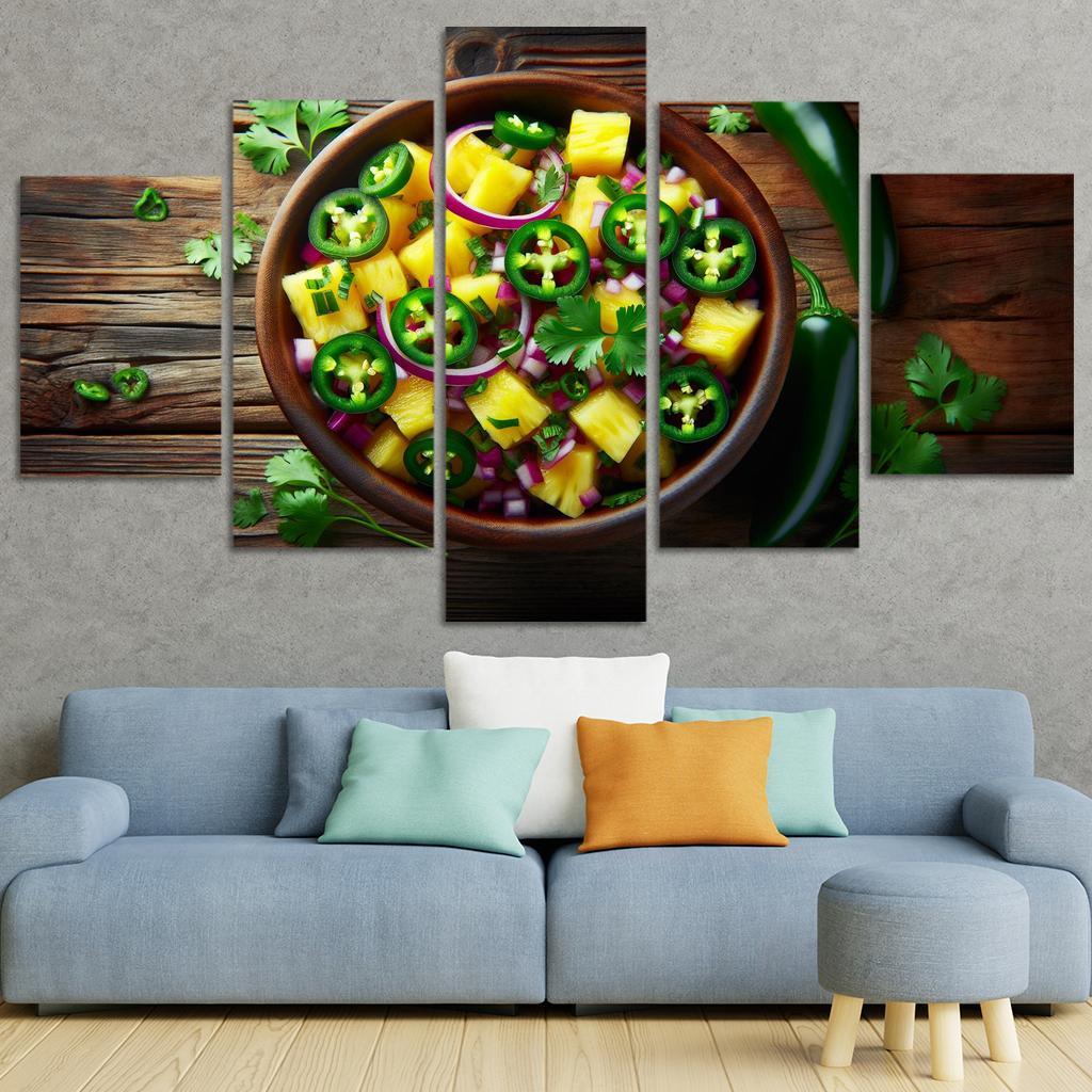 Spicy Pineapple Salsa 5 Piece HD Canvas Wall Art-Original Frame