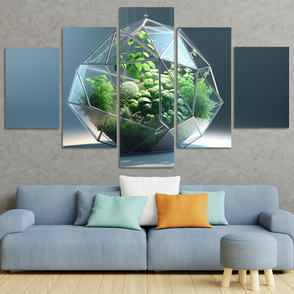 Sculptural Glass Terrarium 5 Piece HD Canvas Wall Art-Original Frame
