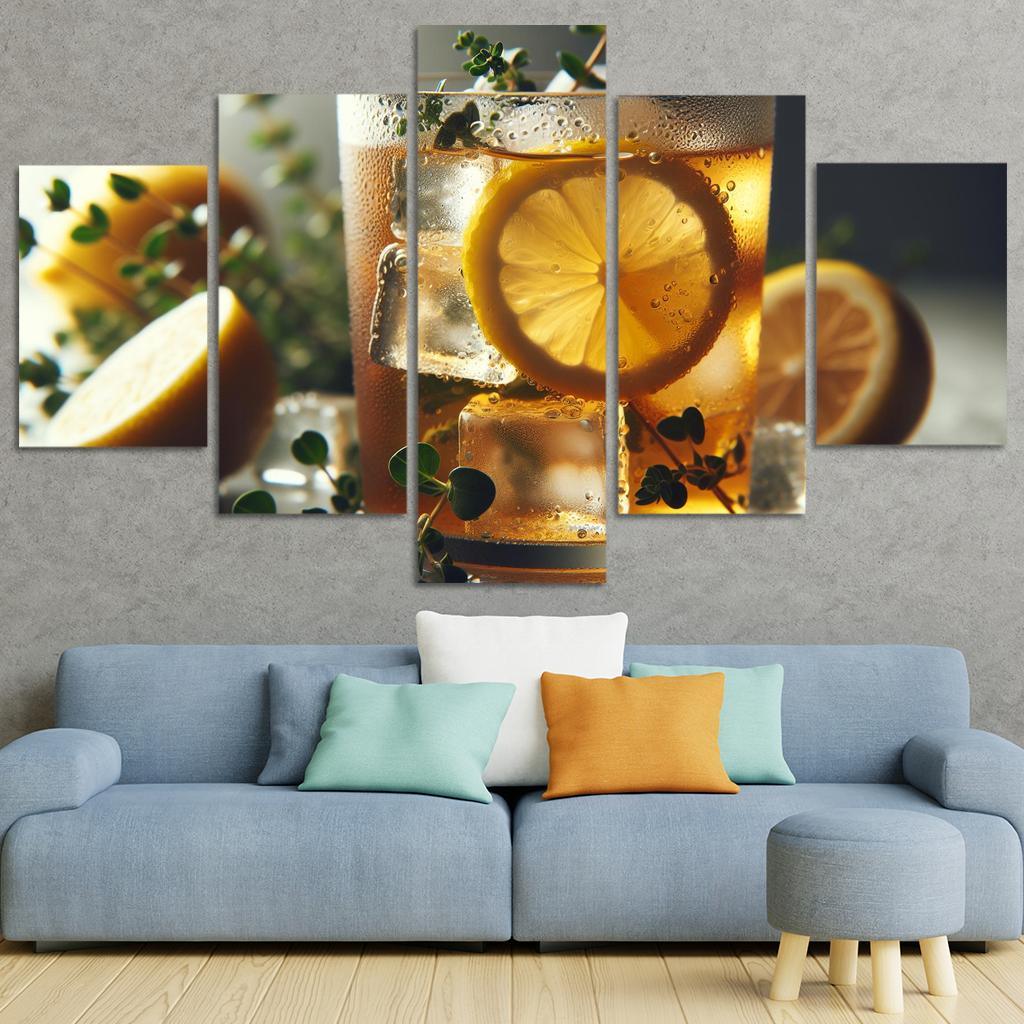 Lemon Thyme Infused Iced Tea 5 Piece HD Canvas Wall Art-Original Frame