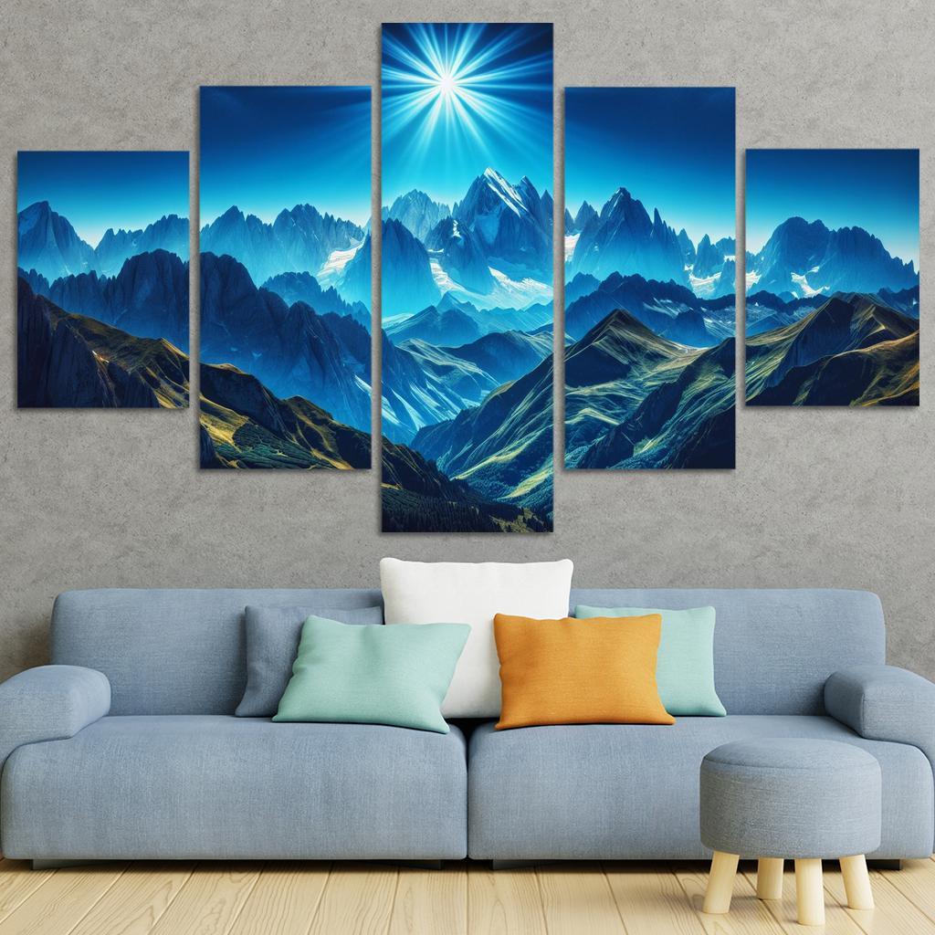 The Majestic Peaks Of Azure Mountain Range Custom Paintings Frame