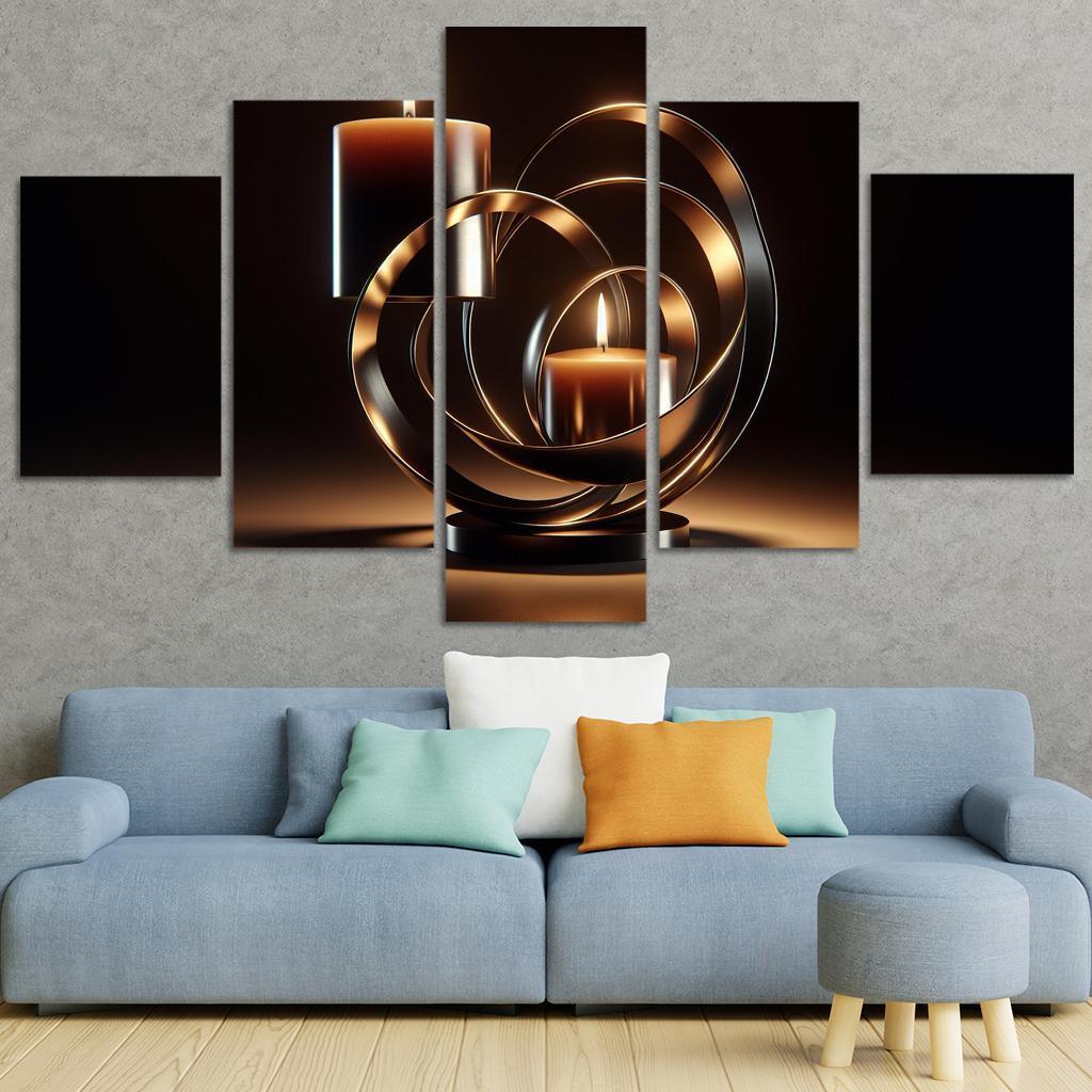 Sculptural Metal Candle Holders 5 Piece HD Canvas Wall Art-Original Frame