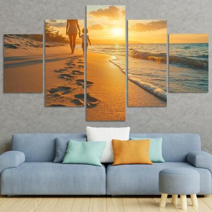 Footprints In The Sand A Mothers Guiding Steps Canvas Paintings Frame