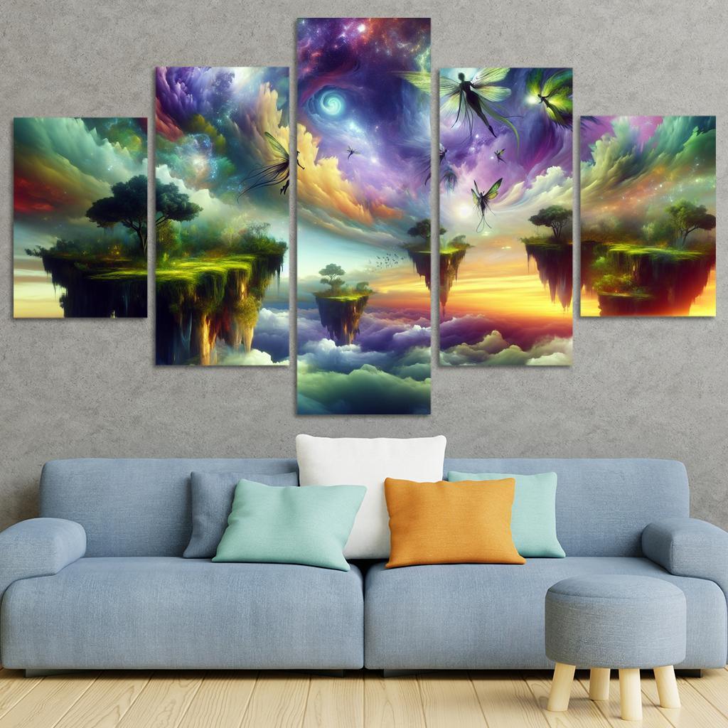 The Aetherium Realm A Dimension of Endless Skies 5 Piece HD Canvas Wall Art-Original Frame