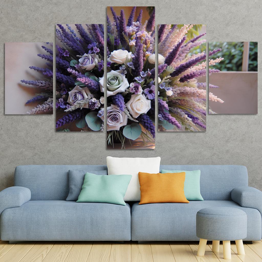 Lavender Dreams A Calming Floral Design 5 Piece HD Canvas Wall Art-Original Frame