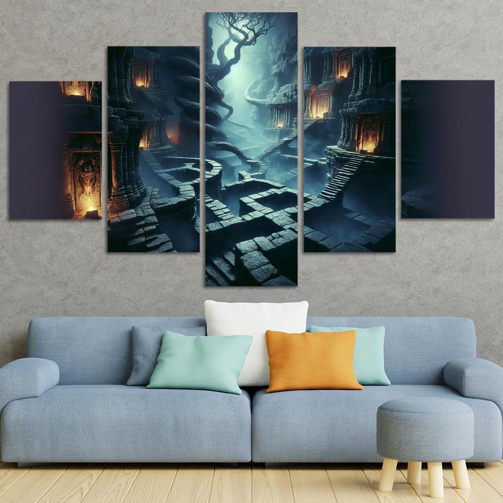 Eclipsed Labyrinth The Maze of Shadows 5 Piece HD Canvas Wall Art-Original Frame