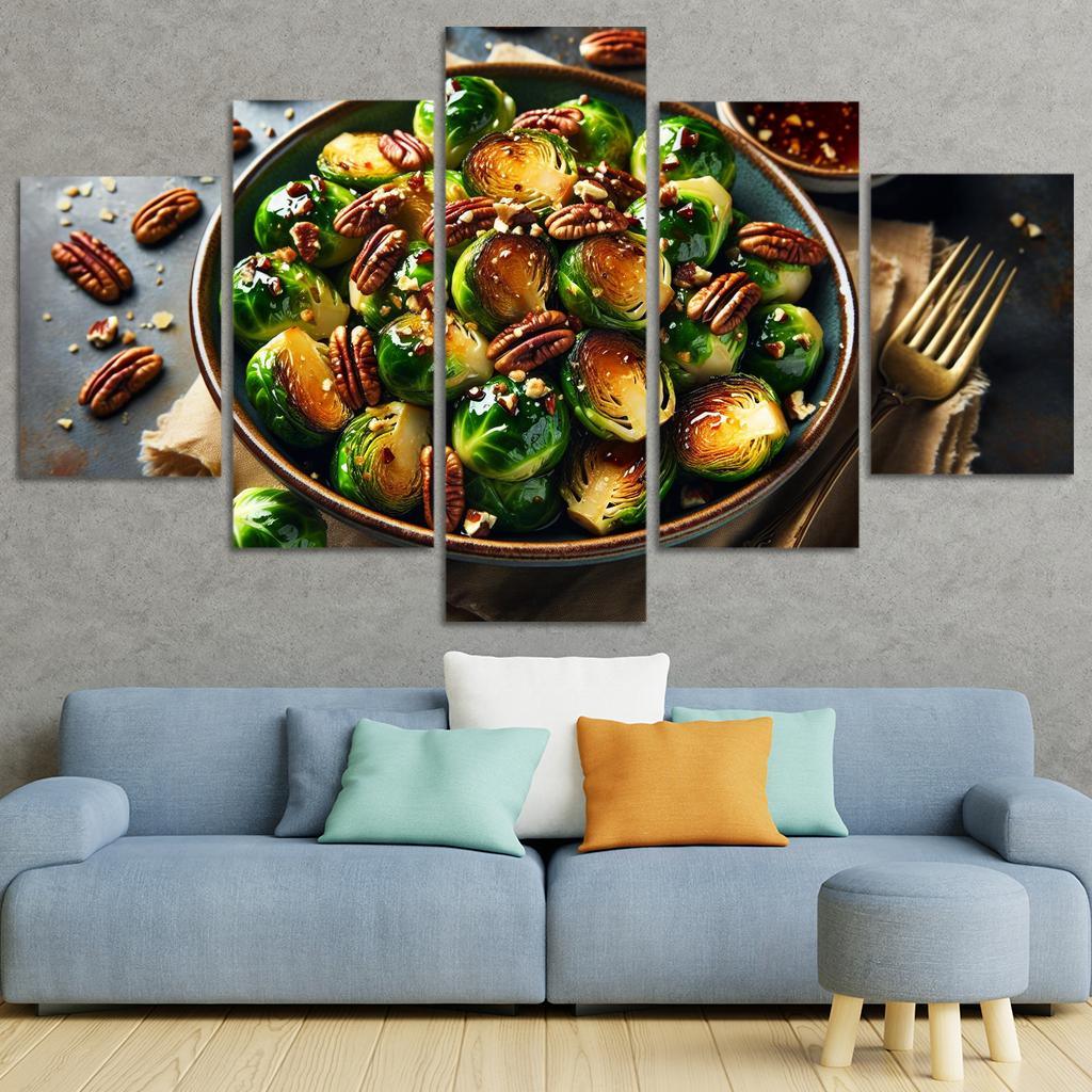 Cinnamon Maple Roasted Brussels Sprouts 5 Piece HD Canvas Wall Art-Original Frame