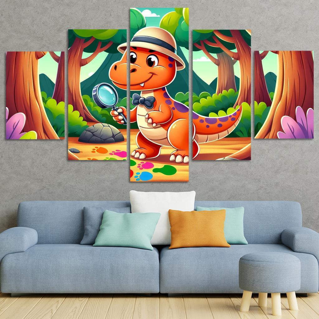 Dino Detective 5 Piece HD Canvas Wall Art-Original Frame