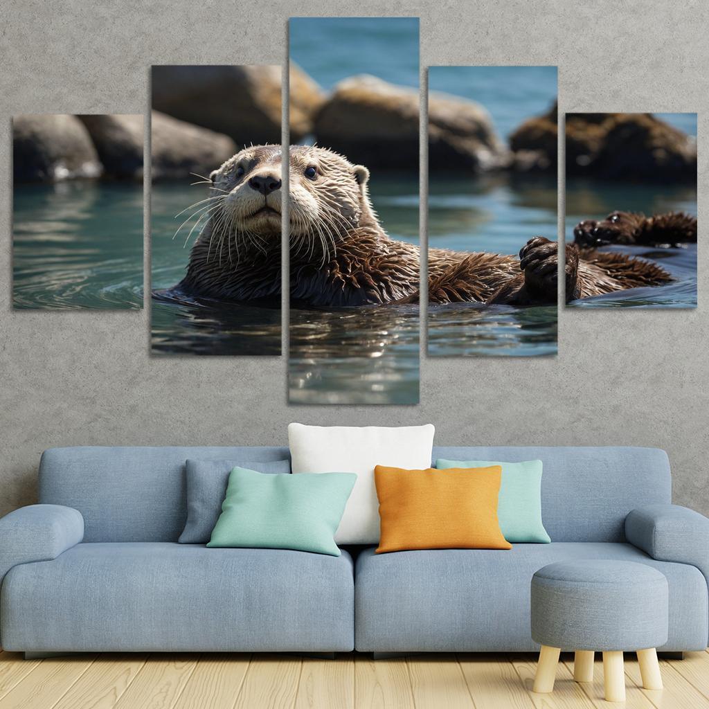 The Playful Sea Otter In Coastal Waters Canvas Paintings Frame