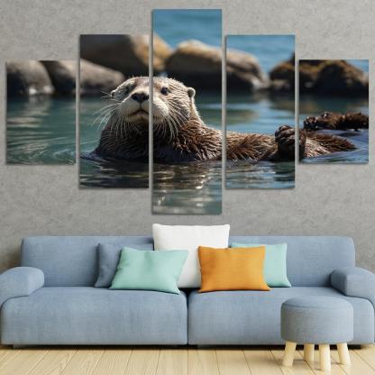 The Playful Sea Otter In Coastal Waters Canvas Paintings Frame